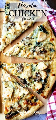 the homemade chicken pizza is cut into four slices and ready to be served on the table