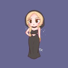 a cartoon girl with blonde hair wearing a black dress