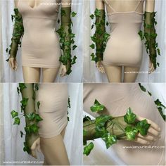 four different images of a woman's body with ivy growing on it