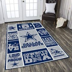 a large rug with cowboys logos on it