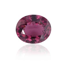 an oval shaped pink tourmaline stone on a white background with reflection in the middle