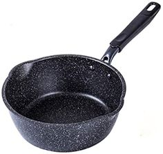 an empty frying pan with a black handle on a white background for use in cooking