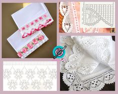 four pictures with different designs on them including lace, crochet and doily