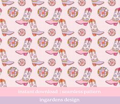 an image of a pattern with boots on the bottom and words instant download seamless pattern