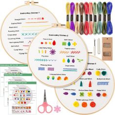 two cross stitch hoop kits with scissors and markers