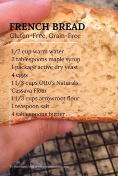 a close up of a person holding a piece of bread with instructions on how to make it