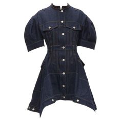 ALEXANDER MCQUEEN 2022 indigo blue denim corset rounded sleeve dress IT38 XS Reference: AAWC/A00035 Brand: Alexander McQueen Designer: Sarah Burton Collection: 2021 Material: Denim Color: Blue Pattern: Solid Closure: Button Lining: Unlined Extra Details: Antique silver buttons. Corset fitted waist. High low deconstructed hem. Rounded sleeves. Made in: Italy CONDITION: Condition: Excellent, this item was pre-owned and is in excellent condition. SIZING Designer size: IT38 Size reference: US0 / UK6 Jeans Gown, Combat Jeans, Noble Lady, Alexander Mcqueen Clothing, Sarah Burton, Asymmetric Skirt, Classic Shirt Dress, Denim Corset, Aesthetic Kpop