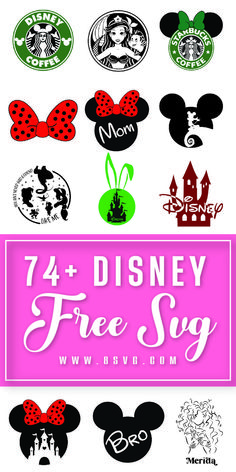 the logos for disney and mickey mouse are shown in this graphic design set, which includes different