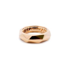 Brand: David Yurman    Gender: Unisex    Metal Type: 18K Yellow Gold    Ring Size: 8    Thickness: 6.05 mm    Total Weight: 9.96 grams        David Yurman 18K yellow gold Torqued Faceted ring with a soft square shank. Engraved with "750". The "D. YURMAN" trademark (or hallmark) can also be found on the item.  Pre-owned in excellent condition. Was polished by David Yurman recently. Comes with original DAVID YURMAN case. Formal 14k Gold Faceted Rings, 14k Gold Faceted Rings For Formal Occasions, Formal Faceted Rose Gold Rings, Gold Faceted Rings For Formal Occasions, Formal Yellow Gold Faceted Rings, Classic Yellow Gold Faceted Rings, Cartier Band, Faceted Ring, Modern Ring