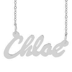 Scripted name necklace made in: Sterling Silver and 14K Gold over Sterling Silver. You can personalize this name necklace with any name from 3 to 10 letter. The name pendant measures approximately 1" - 1 1/2" depending on the number of letters. Included is a 16" - 18" chain. Please allow 2-3 weeks for delivery. Silver Nameplate Necklace With Names, Customized Silver Nameplate Chain Necklace, Silver Metal Nameplate Necklace, Silver Nickel-free Nameplate Necklace, Personalized Nickel-free Nameplate Necklace, Monogrammed Cufflinks, Leather Kits, Silver Rope Chain, Swarovski Heart