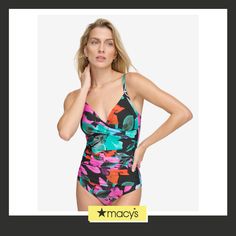 in stock Twist Front, Polyester Spandex, One Piece Swimsuit, Buy Online, Calvin Klein, Twist, One Piece, Wardrobe, Black