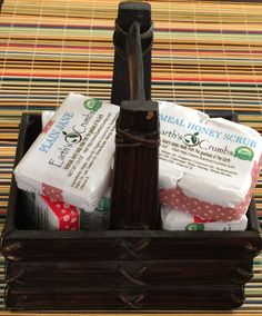 This baskets fits eight bars of Earth's Crumbs Luxury Soaps easily, and you can add more on top. Win this basket! I only have one of these baskets to give away. (soap not included) http://www.EarthsCrumbs.com Scrubs