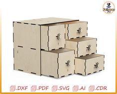 four wooden boxes stacked on top of each other with the words dxf paper svg