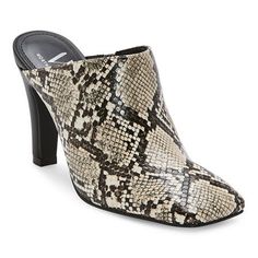 Crafted in a trendy snake patterned faux leather, this pair of women's heeled mules from Worthington will have you shedding any styling doubts. Set on a stacked cone heel, they have a cushioned insole and a spacious square toe. Pair them with suiting or a blouse and jeans.Closure Type: Slip-OnShoe Heel Height: 3 1/2 InchesUpper/Outer Base Material: 100% PolyuretheneShoe Lining Material: PolyurethaneSole Material Content: 100% Thermoplastic-RubberToe Type: Closed Toe, Square ToeCare: Wipe CleanHe Winter Pins, Snake Patterns, Mules Shoes, Womens Heels, Heeled Mules, Style Me, Heel Height, Jewelry Accessories, Shoe Accessories