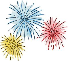 three different colored fireworks on a white background