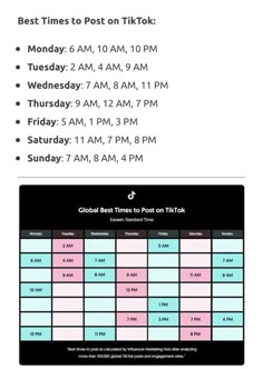 the timesheet for tiktok is shown in black and white with pink accents