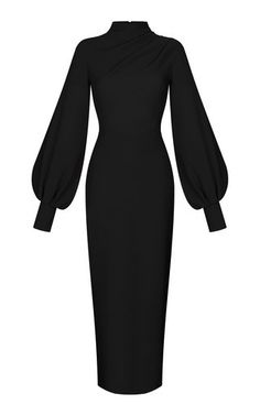 Crepe Dress Classy, Rtw 2024, Classy Goth, Vip Dress, Crepe Maxi Dress, Voluminous Sleeves, Dresses Classy, Dress Simple