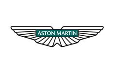 the logo for aston martin is shown in black and green on a white background