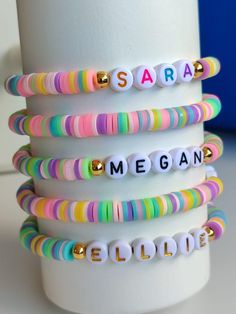 "BULK ORDERS You can make different designs for each bracelet. In bulk orders and special days, production and cargo delivery may take a long time. Therefore, it is better to order 15 days in advance. Bead Letter Colors White W/Silver Letter/Silver filled White W/Black Letter/Gold filled White W/Gold Letter/Gold filled White W/Multicolor Letter /Gold filled Multicolor circle/Gold filled White W/ Black Number White W/Gold Number Black W/White Number  Ready to ship in 1 pcs - 50 pcs 3-5 business d Customizable Multicolor Wristband For Birthday, Fun White Beaded Bracelets For Party Favors, Fun White Beaded Bracelets For Party, Multicolor Personalized Bracelets For Gifts, Personalized Multicolor Bracelets As Gift, Personalized Friendship Bracelets As Party Favors, Personalized Multicolor Bracelets For Gift Making, Personalized Multicolor Bracelets For Gifts, Customizable White Beaded Bracelets For Party Favors