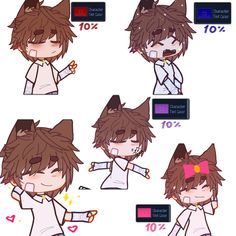 an anime character with different expressions and hair styles