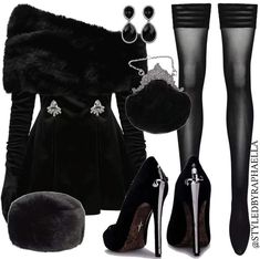 Black Coat Dress, Tights And Heels, Warm Clothes, Prom Dress Inspiration, Black Hat, Lookbook Outfits