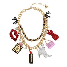 Betsey Johnson Going All Out Statement Charm Necklace Johnson Products, Plastic Fabric, Ralph Lauren Style, Betsey Johnson Jewelry, Betsy Johnson, Wedding Watch, Faux Stone, Gothic Jewelry, Metal Necklaces