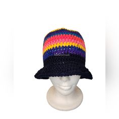 Crochet-Handmade Color: Navy Blue, Multi-Colors Size: Teen-Adult (Evert One) . . Great For Men Or Women Multicolor Cotton Yarn Bucket Hat, Blue Yarn Bucket Hat, One Size Fits Most, Blue Crochet Wide Brim Bucket Hat, Yellow Bucket Hat, Beige Beanie, Multicolor Cotton Bucket Hat, One Size, Blue One-size Acrylic Yarn Hat, Yellow Beanie, Orange Beanie