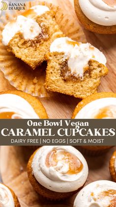 one bowl vegan caramel cupcakes dairy free, no eggs soft and moist