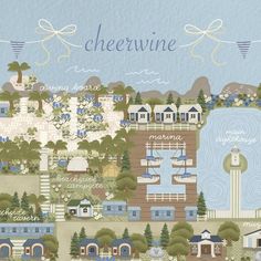 an illustrated map of the town of chevrevine