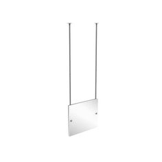 a mirror hanging on the side of a wall with two metal poles attached to it