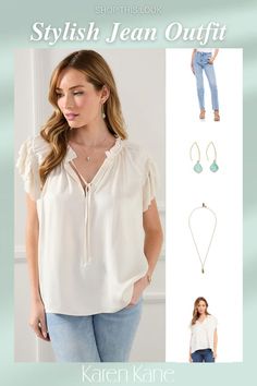 Stylish Jean and White Top Outfit for Spring Jean And White Top Outfit, White Top Outfit, Stylish Jeans Outfit, Light Wash Straight Leg Jeans, White Tops Outfit, Outfit For Spring, Gemstone Drop Earrings, Stylish Jeans, Top Outfit