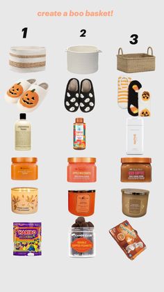 the contents of a halloween basket are shown