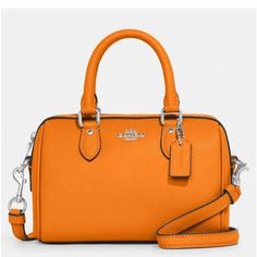 New Coach Mini Rowan Brigth Mandarin With Tags. Coach Mini Rowan, Coach Belt Bag, Brown Crossbody Bag, Black Leather Crossbody Bag, Black Leather Purse, Monogrammed Leather, Black Leather Handbags, Mandarin Orange, Crossbody Messenger Bag