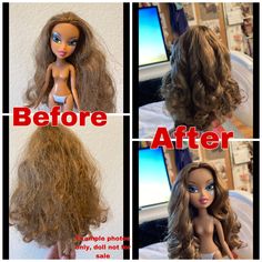 Has your doll's factory hairstyle fallen flat? Is her hair frizzy, tangled, or just messed up? I can help! I'll reset the style to factory look, or restyle the hair to your request.  This listing is not for a reroot. If the hair is cut, melted, or too damaged (some hair fiber types just don't bounce back like others), you'll likely need a reroot. No fear! I have a separate listing for that service on my page as well! Please send me photos of your doll when you purchase, and let me know what you'd like to do- factory reset, smoothing treatment, curls, braids, anything goes! Doll Hairstyles Monster High, Fixing Barbie Hair, Rerooting Doll Hair, Rerooting Barbie Doll Hair, Rerooting Doll Hair Monster High, Fall Flats, Frizzy Hair, Hair Fibers, Doll Hair