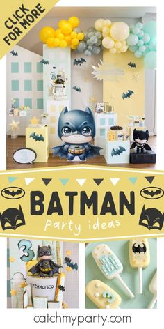 batman birthday party with balloons and decorations