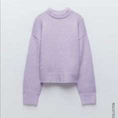 Relaxed Crop Sweater With Rib Trim. New With Tags Winter Soft Knit Purple Tops, Purple Soft Knit Winter Top, Winter Purple Soft Knit Tops, Soft Knit Purple Sweater For Fall, Purple Soft Knit Sweater For Fall, Purple Knit Winter Sweater, Purple Knit Sweater For Winter, Purple Knitted Sweater For Fall, Winter Purple Knit Sweater