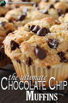 chocolate chip muffins sitting on top of a cooling rack