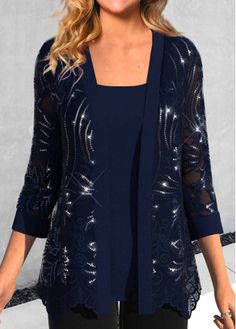 Color:Navy;Size:M;Size:XL;Package Contents:1 X Tank Top , 1 X Cardigan;Style:Casual; Tank Top And Cardigan, Cotton Tops Designs, Tie Dye Tops, Flowy Design, Trendy Tops For Women, Iranian Women, Best Tank Tops, Navy Lace, Cardigan Fashion