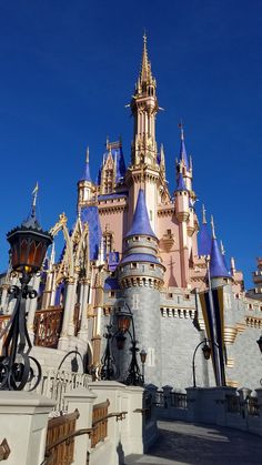 the castle is pink and blue with gold trim