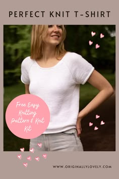 a woman standing with her hands on her hips and the words perfect knit - shirt