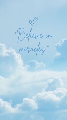 an airplane flying in the sky with a message above it that says believe in miracles