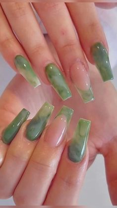 Jade Nails, Green Acrylic Nails, Hands Art, Colorful Nails, Classy Acrylic Nails, Orange Nails, Pretty Acrylic Nails