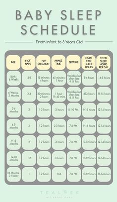 the baby sleep schedule is shown in grey and white, with numbers for each month