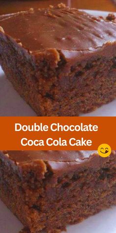 double chocolate cocoa cake on a plate with the words double chocolate coca cake below it