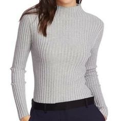 Keep The Sparkle Sleek In This Form-Fitting Ribbed Sweater That's Shot Through With Shine. By Court & Rowe. Fitted Gray Ribbed Sweater, Fitted Ribbed Gray Sweater, Ribbed Slim Fit Tops For Fall, Fitted Gray Sweater For Spring, Fitted Gray Sweater For Work, Gray Fitted Sweater For Work, Pink Turtleneck Sweater, Red Turtleneck Sweater, Green Turtleneck