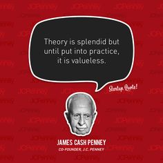 a red background with a speech bubble and an image of james cash penney