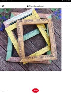 four wooden rulers arranged on top of each other with the words measure written in them