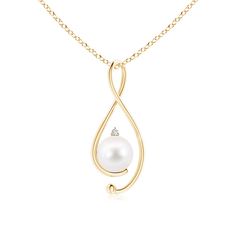 A modern classic, this pearl infinity necklace in 14K yellow gold is a beautiful interpretation of the popular infinity symbol. The infinity loop softly cuddles the round Freshwater cultured pearl to evoke a feeling of tenderness. The glimmering diamond accent on top of the pearl completes the dainty look of this infinity twist necklace. Twist Necklace, Single Pearl Necklace, Infinity Pendant, Bracelet Love, Antique Pendant, Infinity Necklace, Infinity Symbol, The Infinity, Modern Necklaces