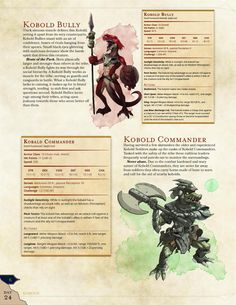 an info sheet with pictures and text on the bottom right hand corner, which contains information about kobold commander