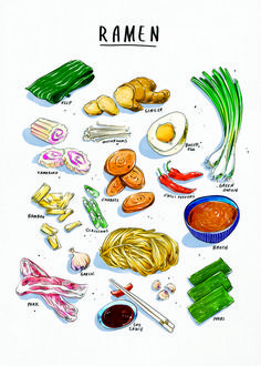 an illustration of some food that is in the shape of a ramen